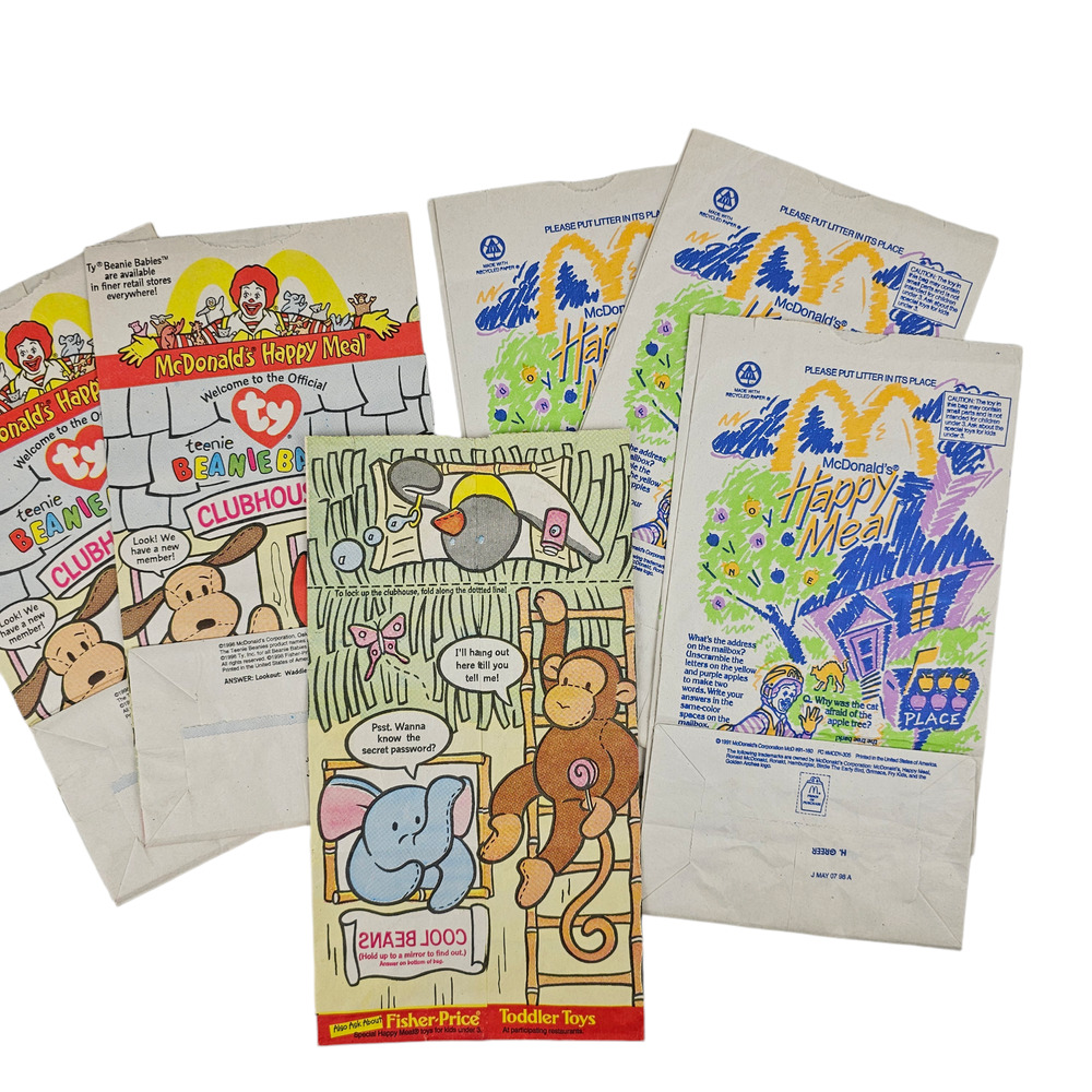 Lot of 6 vintage 1998 McDonald Happy Meals bags sacks EUC
